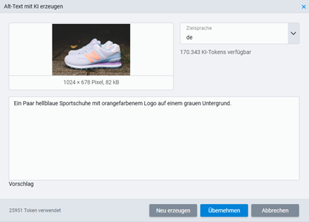 Dialog zum Erzeugen von Alt-Texten mit KI
